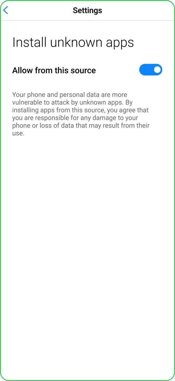 Enable unknown sources to install the official Winnita mobile application.