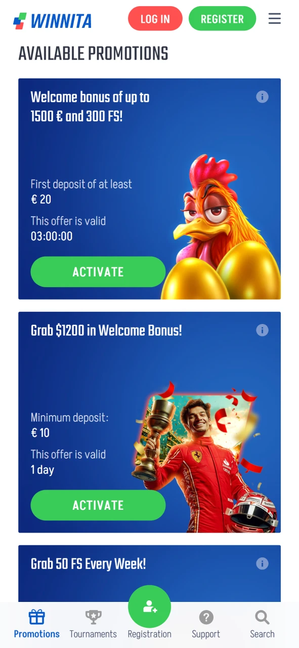 Check available promotions and special bonus offers on the official Winnita website.