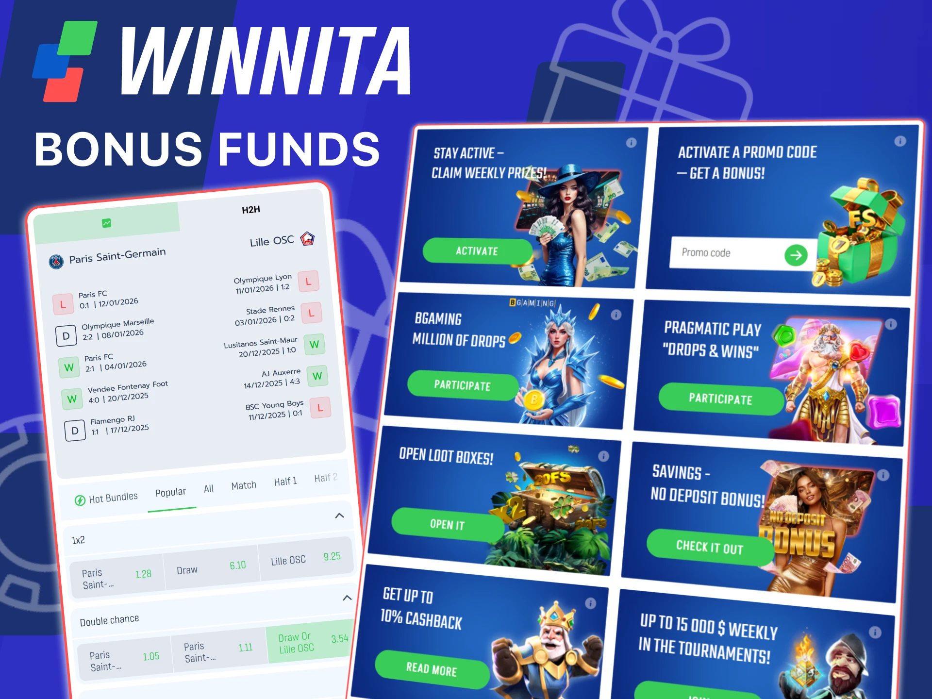 Place bets using bonus funds on the official Winnita platform.