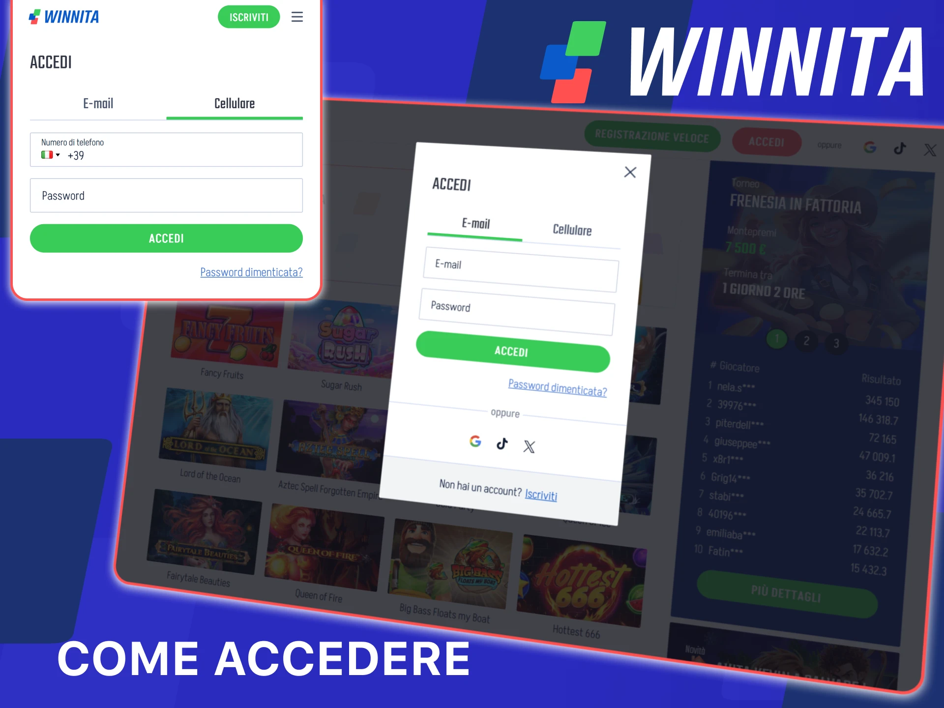 Accedi in modo sicuro al tuo account Winnita sul sito ufficiale.
