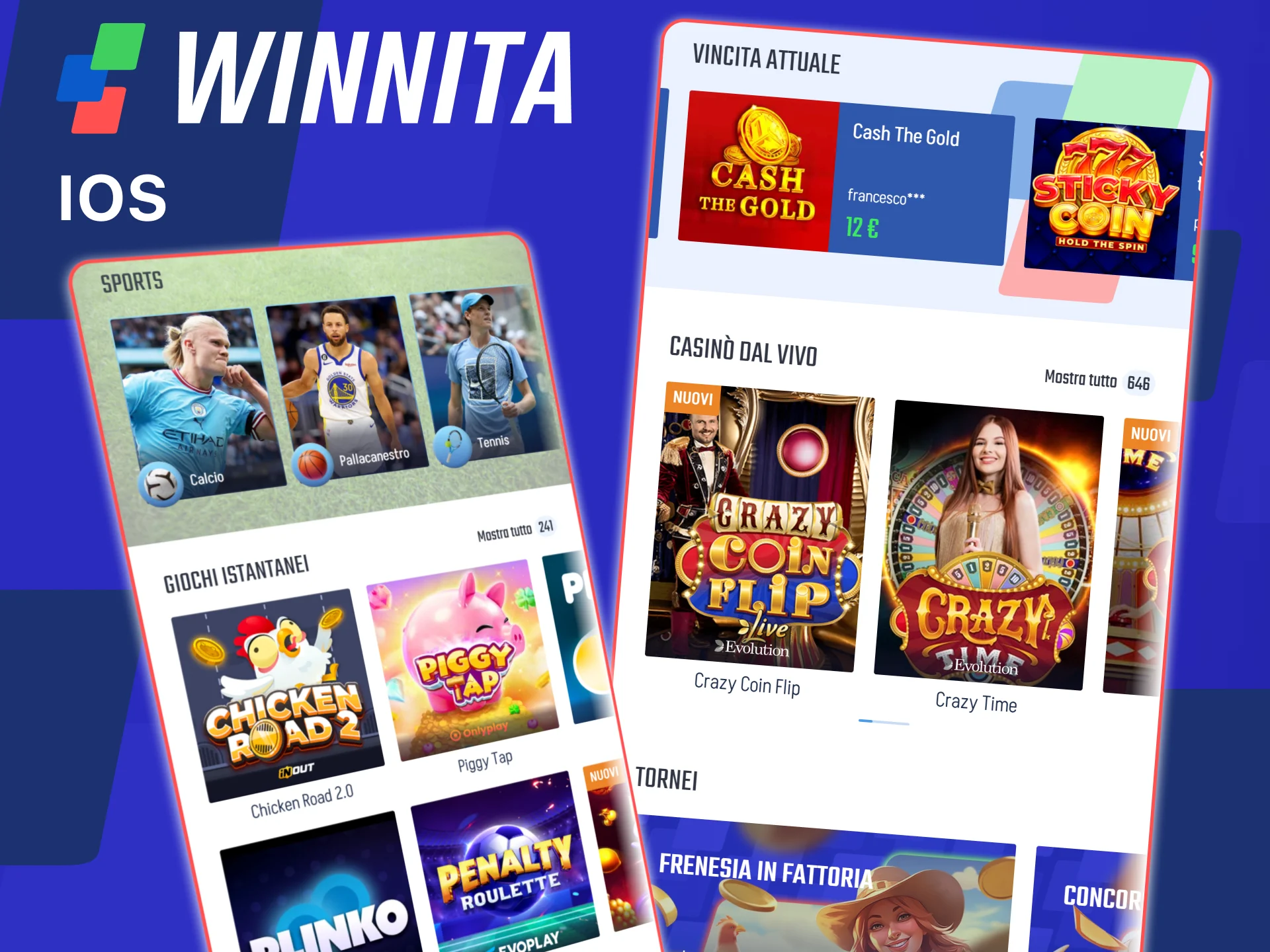 Accedi a Winnita su iOS per scommesse e giochi senza interruzioni.