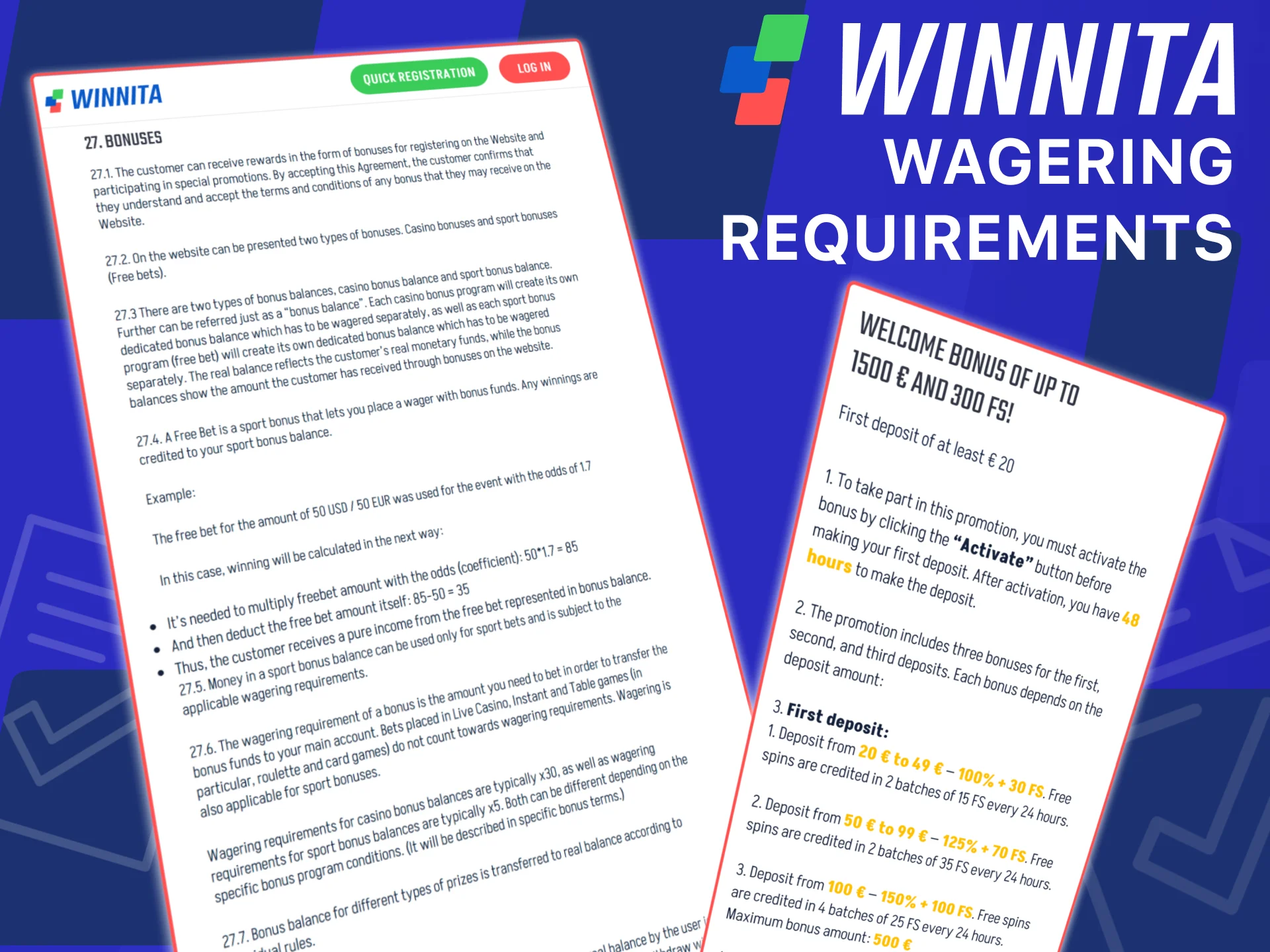Read bonus terms and wagering rules on the Winnita Italy site.